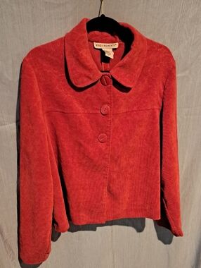 Requirements Red Corduroy Button-Front Jacket with Rounded Collar